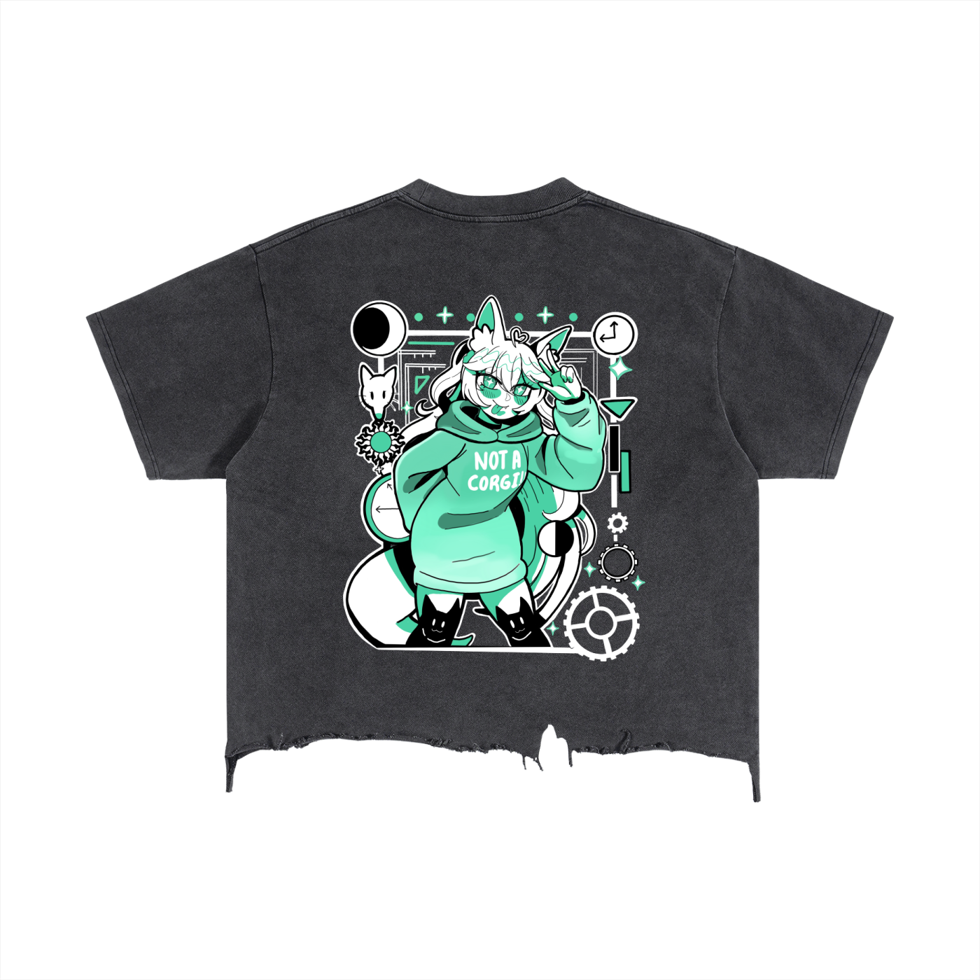 'Not a Corgi' Vintage Wash Torn Hem T-Shirt